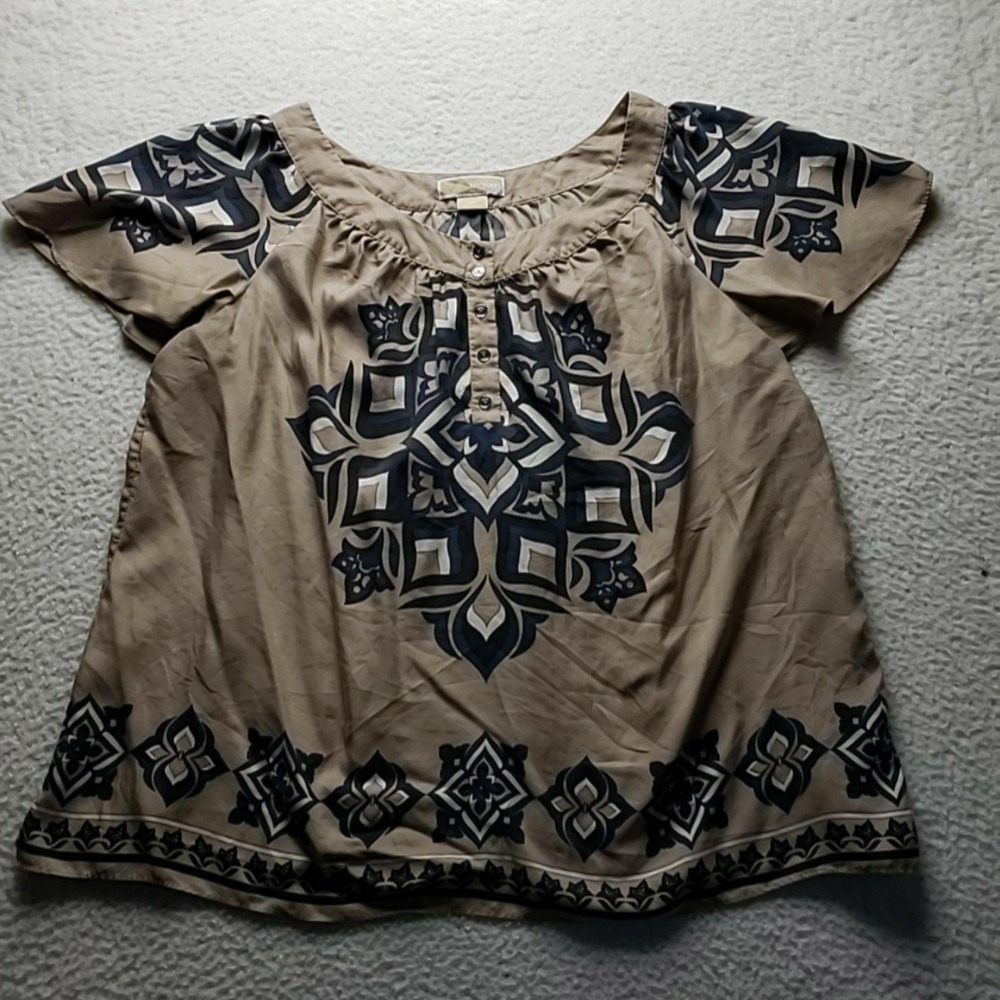 MICHAEL Michael Kors Blouse Womens Plus 2X Scoop Neck Short Sleeve Geometric Top